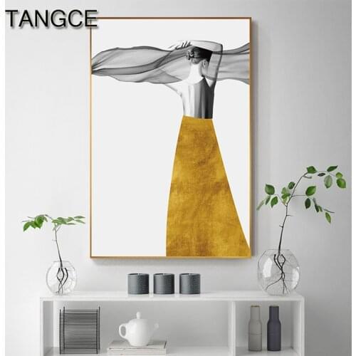 Abstract Yellow Dress Gorgeous Girl Sexy Back Canvas Painting Fashion Wall Art Cuadro For Living Room Nordic Style Print Poster