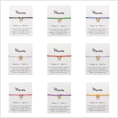 12pcs White Card Fashion Jewelry 12 Constellation Zodiac Pisces Lucky Rope Bracelet Bangles For Women Accessories