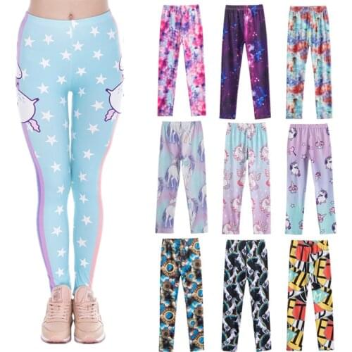 Girls Unicorn Leggings Kids Spring Summer Thin Pants Children Cotton Stretch Skinny Elastic Waist Trousers Striped Cartoon Pants