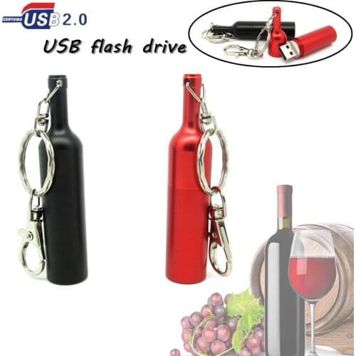 Key chain red black metal wine bottle usb flash drive disk memory stick 4gb 8gb 16gb 32gb pendrive Pen drive top mini PC gift