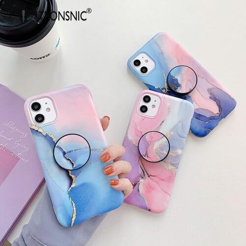 Texture Marble Phone Case for iPhone 11 Pro Max Soft Luxury Foldable Stand Blue Matte Case for iPhone 7 8 Plus Cover Purple Pink