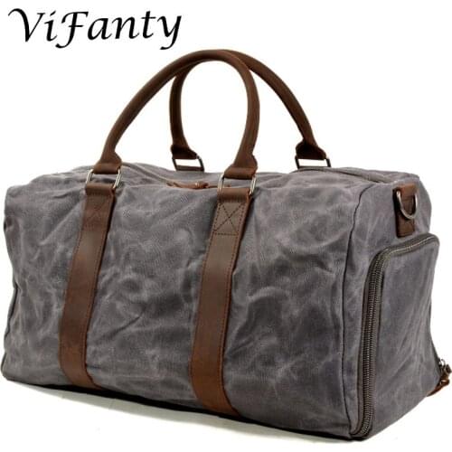 Travel Duffel Bag, Waxed Canvas Water Resistant Overnight Weekend Bag