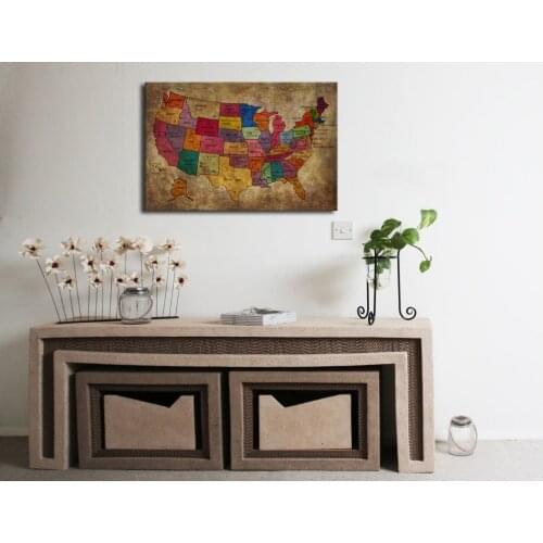 Canvas Wall Art Art US Map Painting Artwork for Office Home Wall Decor Vintage Map United States of America Drop shipping