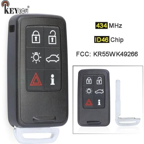 KEYECU 434MHz ID46 Chip KR55WK49266 6 Button Keyless-Go Smart Remote Key Fob for Volvo XC60 S60 V40 V60 V70 S80 XC70 2015-2018