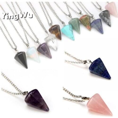 Yingwu Reiki Pendulum Natural Stone Amulet Healing Tiger Eye Crystal Pendant Meditation Hexagonal Pendulums Men Womens Jewelry