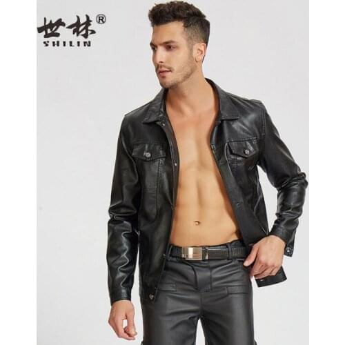 Black lapel mens motorcycle leather jacket slim faux leather coats men casual jackets jaqueta de couro street spring autumn