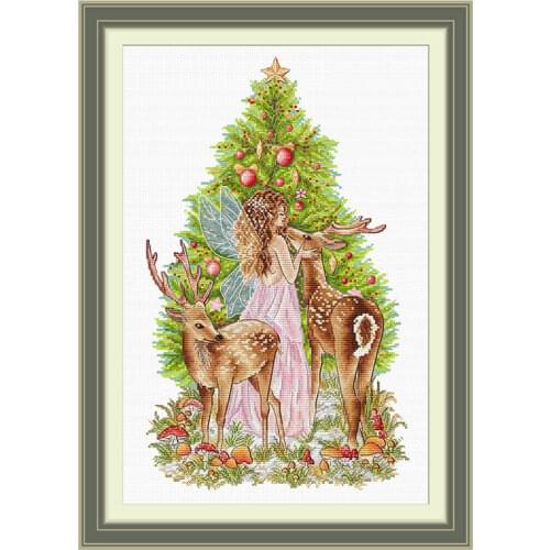 Precise Printing Kit Fishxx Cross Stitch E1127 Christmas Tree Elves and Deer Celebrate the Holiday Home Handmade Paintings