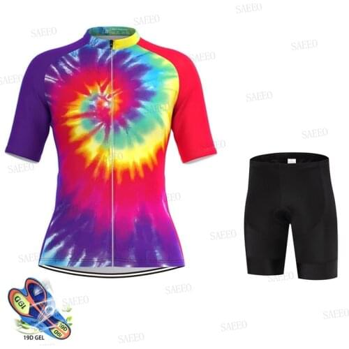 New 2021 Tie Dye Rainbow Women Cycling Jersey Breathable Bicycle Clothing Riding Short Sleeve sports Cycling Set Ropa Ciclismo