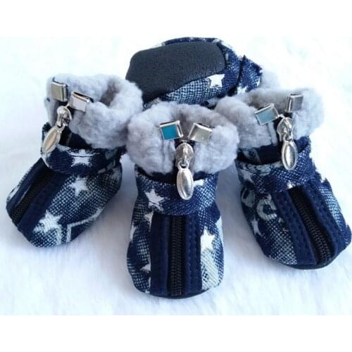2020 New Lets Pet Pet Shoes Dogs Puppy Boots Denim Warm Snow Winter Lovely Anti Slip Zipper Casual Pet Supplies
