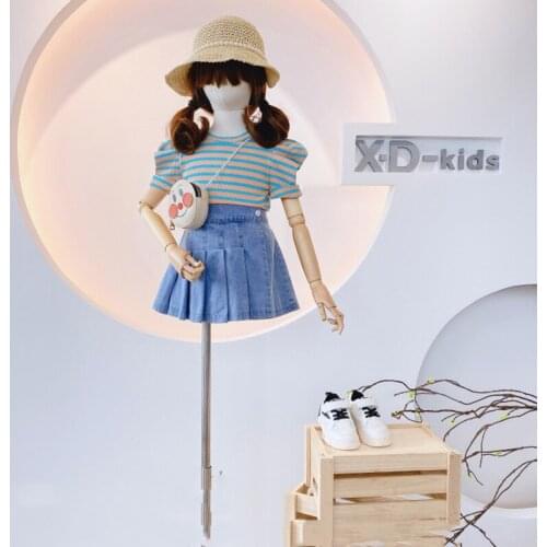 Baby Girl Clothes 2021 Summer New Girl Sets Striped Top And Denim Skirt Pants Two-Piece Children Easter Clothes 2-7 Years Old