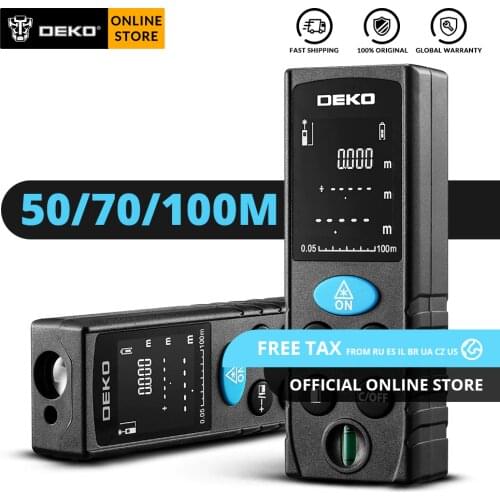 Original DEKO LRD110 Laser Distance Meter 50M 70M 100M Digital Dual Measure Laser Rangefinder Distance/Area/ Volume/Pythagorean
