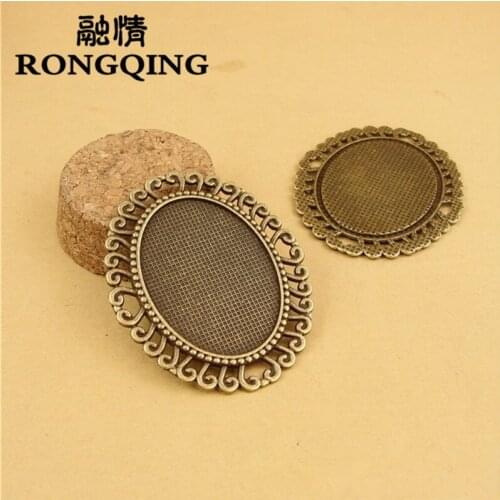 RONGQING 40*30MM 20pcs/lot Bean sprouts Retro Necklace Tray Cabochon Base Setting DIY Accessories Wholesale Craft