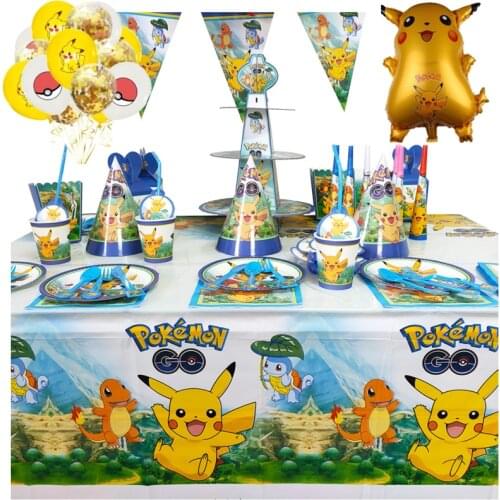 Pokemon Pikachu Theme Kid Birthday Party Supplies Kid Disposable Tableware Party Balloon Set Birthday Party Decorations Supplies