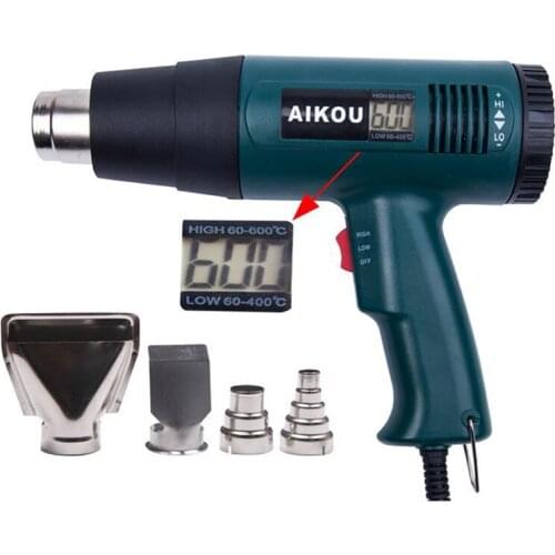 Portable Multifunctional Digital Display Hot Air Gun Two Speeds Adjustable Industrial Heat Gun Thermostat Car Film Baking Gun
