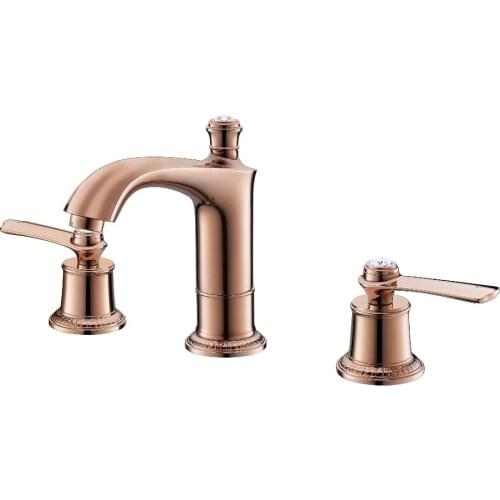 Rose Gold Luxury 8" Widespread Ceramic Valve Three Holes lavatory Bathroom Sink Faucet Mixer tap deck mounted crystal handles