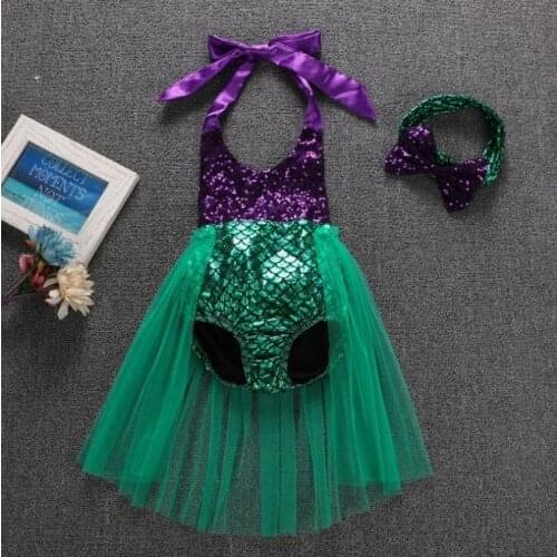 Little Mermaid Swimsuit Princess Cosplay Costume Baby Girls Swimming Dress Child Halloween Fantasia Ariel Mermaid Tail Swimsuit