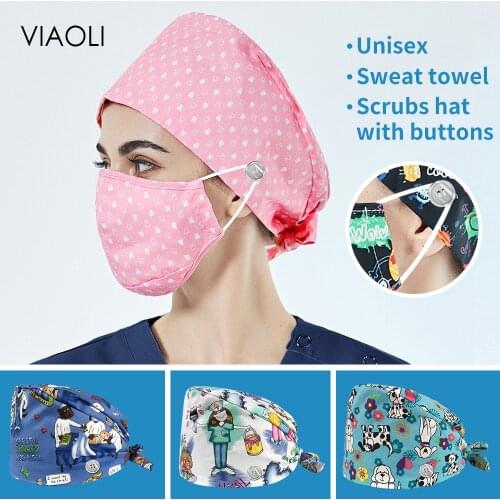 Scrubs Cap beauty Pet shop cap male and female New Breathable Adjustable scrub hats High Quality Cartoon cotton work caps unisex