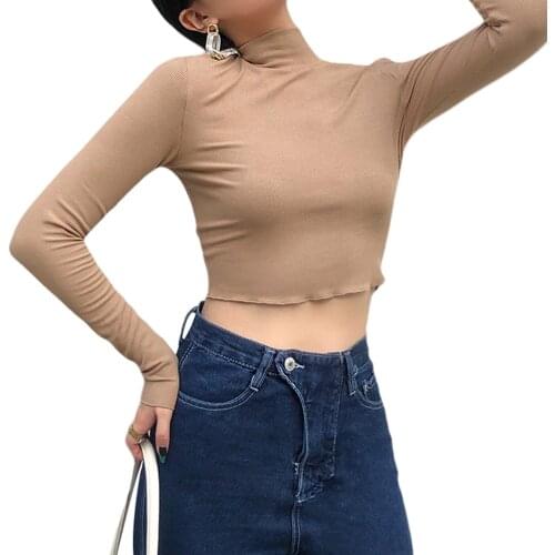 Womens Sweater, Rib Half High Collar Tight Fitting Solid Color Long Sleeve Undershirt for Female