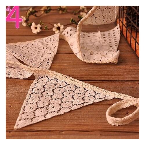 Vintage 2.1M White Cotton Lace 10 Flags Bunting Pennant Banner for Wedding Holiday Party Decoration Supplies