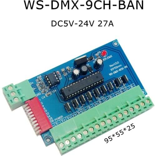 WS-DMX-9CH-BAN DMX512 Decoder 9 channel DMX512 RGB controller 3groups RGB 9CH DMX512 decoder input each channel max 3A