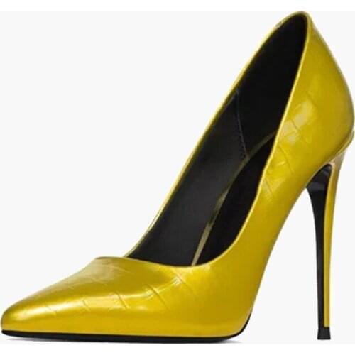 Gold Shiny Leather Party High Heels Sexy Ladies Slip On Pointed Toe Woman Runway Stilettos Pumps Low Cut Outfit Street Shoes