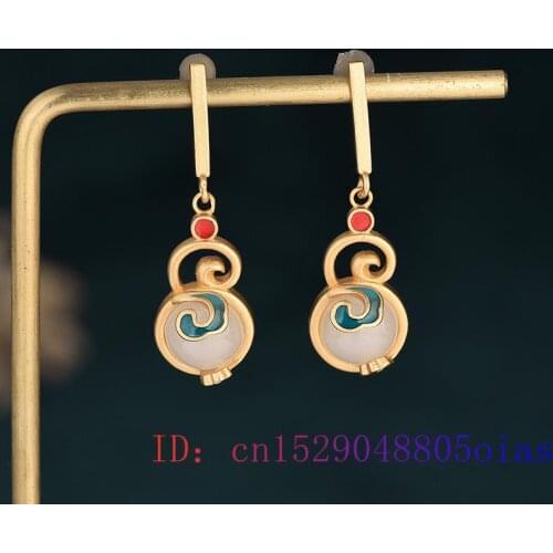 White Jade Gourd Ear studs Fashion Jewelry Gemstone Chalcedony Gifts Charm Zircon Crystal 925 Silver Women Earrings Natural