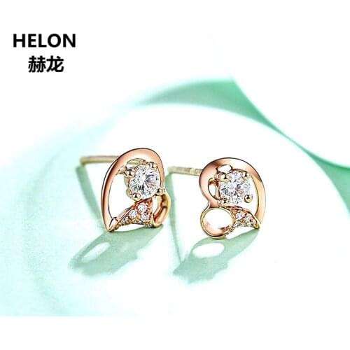0.17ct SI/ Natural Diamonds Stud Earrings for Women Solid 14k Rose Gold Heart Earrings White Yellow Gold Optional