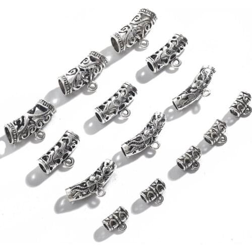 10pcs 11/22/25/26mm Antique Silver Color Tibetan Tube Charm Beads Metal Spacer Beads for Jewelry Making DIY Bracelet Necklace