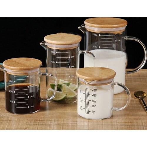 250/350/500/1000ML Measuring Cups Creativity Bamboo Lid Graduated Jar Water Cup Kitchen Measuring Glass Cups