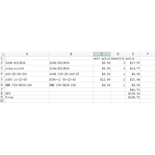 3pcs S20R-SCLCR09+3pcs S16Q-SCLCR09 +1pcs 400R C25-25-200-2T +2pcs R390-11 50-22-4T +1pcs EMR C25-5R25-150