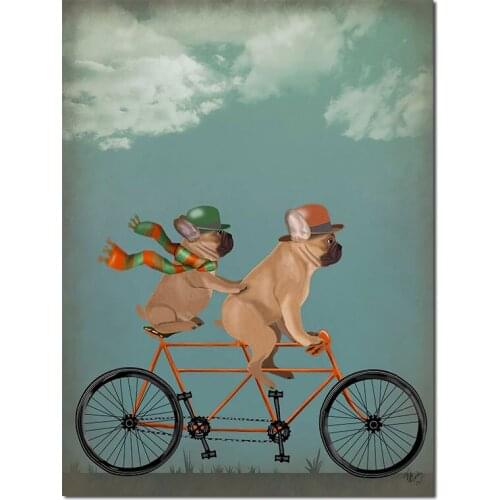 Abstract Cartoon Dog Ride Bicycle Canvas Painting Wall Art Cute Animals Poster Print Wallpaper Living Room Bedroom Decoration