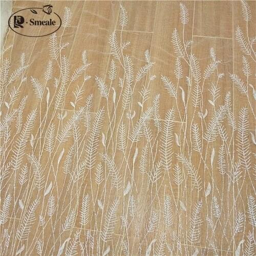 Ivory white Wheat Beads Sequined Lace Fabric Embroidery Flower Wedding Dress DIY Sewing Accessories