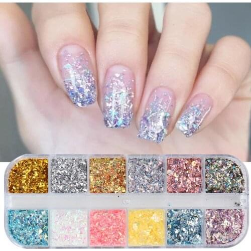 12 Color Gold Foils Gorgeous Nails Glitter Aluminum Flakes Paillette Chip Nail Design Shinny New Year Nail Art Decoration