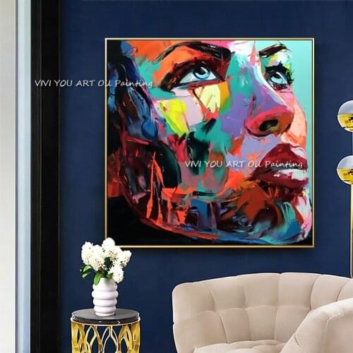 Large size hand-painted women face oil painting artist painted figure decoration painting home decor on canvas modern wall