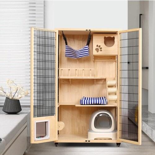 Solid wood cat villa cat cage, large space cat litter, large luxury home indoor double-layer cat house
