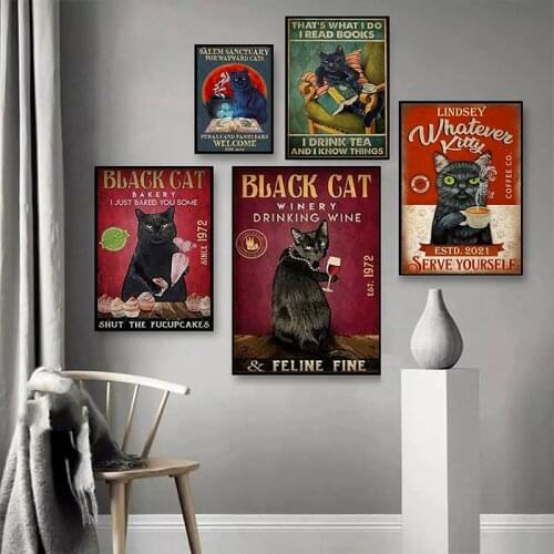 Black Cat Baked I Just Baked You Some Publicity Poster, Animal Cake Canvas Painting, Nordic Vintage Art Wall Picture Home Decor