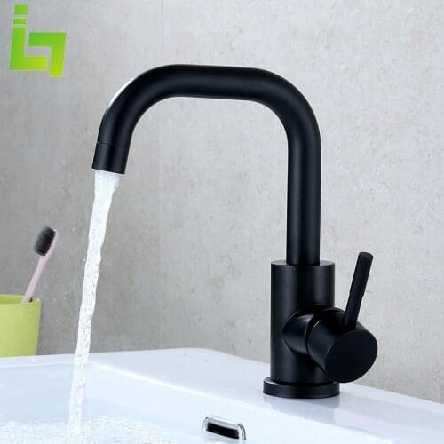 Black Bathroom Sink Faucet Can 360 Rotation Deck Mounted Stainless Steel Easy To Install Cold and Hot Free Tube