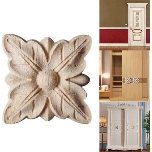 European Style Wood Carved Decal Unpainted Onlay Applique Square Woodcarving Decal Corner Home Furniture Decor