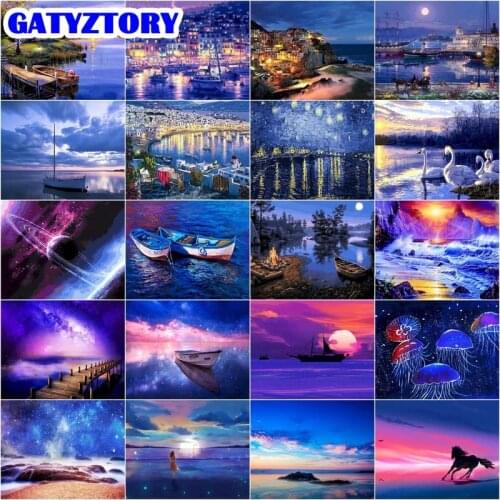 GATYZTORY DIY Frame Paint By Numbers Purple Seascape Wall Art Picture Room Decoration Painting By Numbers For Wall Decor Gift