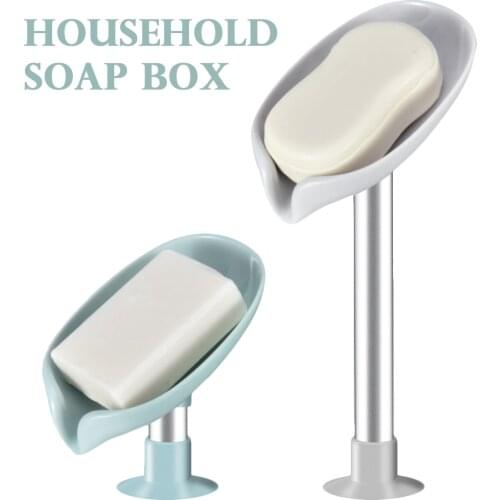 Leaf Shaped Soap Dish Box Soap Holder Drain Rack Toilet Soap Box Perforated Freestanding Suction Cup Travel Bathroom Accessories