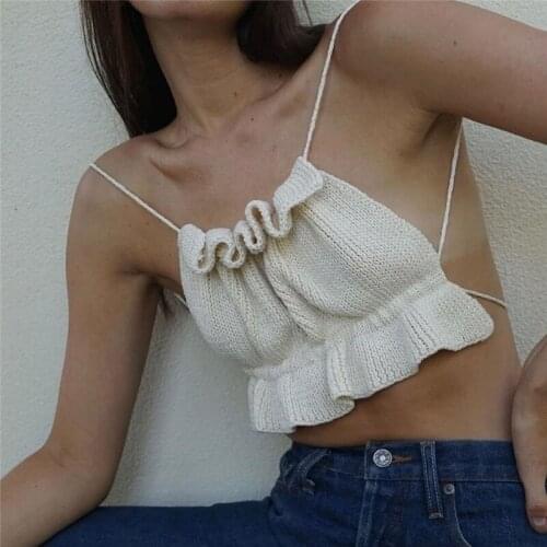 Summer Sexy Little Cloth Bellyband Womens Jacket Girls Vest Ruffled Collar Knitted Chest Shade Decoration Lace Up Bustier Top