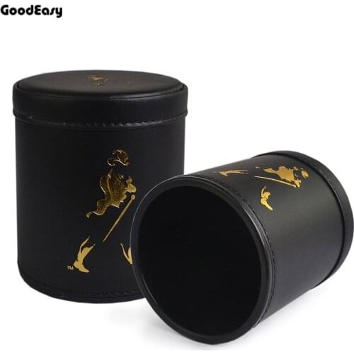 Hot Black Leather Dice Cup Plastic and 6pcs acrylic dices Polyhedral Dice Poker Drinking Board Game Gambling Dice Box Wholesale