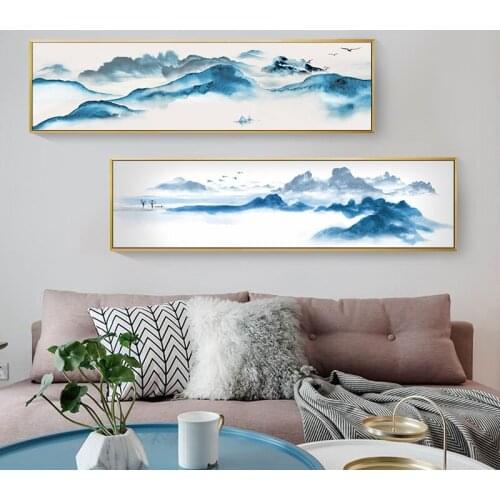 Minimalist New Chinese Zen Landscape Living Room Decorative Painting Poster Simple Abstract Art Bedroom Home Hanging pictures