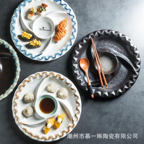 Fashion divided into three-block large creative ceramic plate snack plate with dish table table set to pack dishes