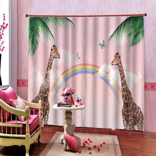 Cartoon Cute long deer Curtain with 3D Digital print for living room bedroom blackout window curtains