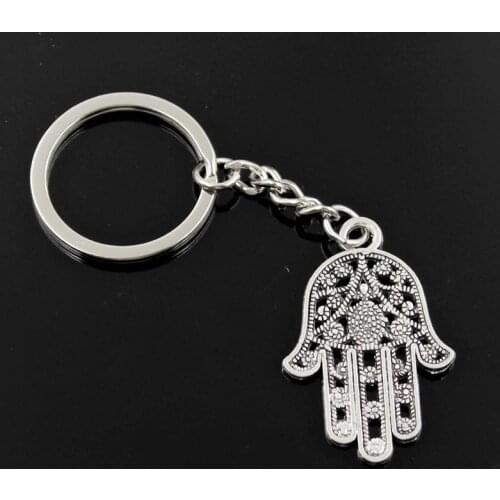 New Fashion Men 30mm Keychain DIY Metal Holder Chain Vintage Hamsa Palm Hand Protection 42x28mm Silver Color Pendant Gift