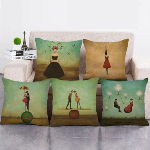 Wholesale 45cm*45cm Hand painted portrait pattern Linen/Cotton Throw Pillow Covers Couch Cushion Cover Home Decor Pillowcase