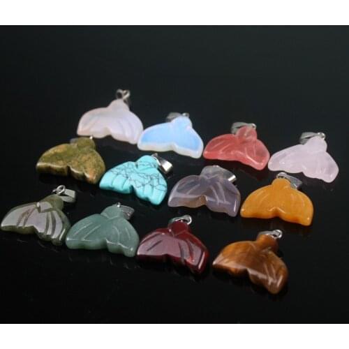 Wholesale 50pcs/lot Mermaid Crystal Natural Stone Mixed colors Shark Whale Tails Pendants Charms Pendulum Necklace Free Shipping