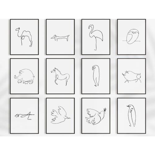 Pablo Picasso Print Animals Abstract Art One Line Drawings Painting Pictures Sketches Minimalist Wall Art Canvas Prints