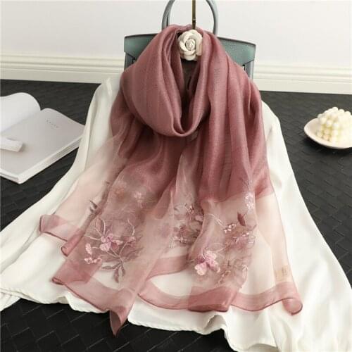 Beach Stoles Headscarf Women Silk Wool Scarf Embroidery Floral Female Thin Foulard Bufanda Hijab Shawls Wraps Pashmina
